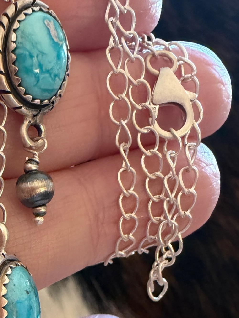 ❤️ Sierra Bella Turquoise 20” Sterling ADJ Necklace 5mm Desert Pearl Dangles 10G - Picture 6 of 12